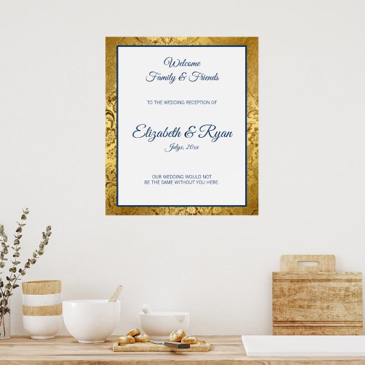 Elegant Gold Damask Wedding Welcome Poster (Keuken)