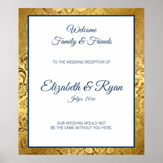 Elegant Gold Damask Wedding Welcome Poster (Voorkant)