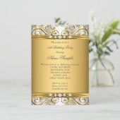 Elegant Gold Damask White Diamond Birthday Party Kaart (Staand voorkant)