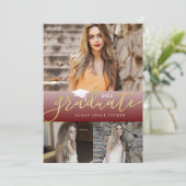 Elegant Gold Dark Red Afstuderen 3 foto's Afstuder Aankondiging (Staand voorkant)