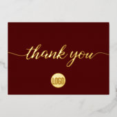 Elegant Gold dark red Business Thank you   Folie Feestdagenkaart (Voorkant)