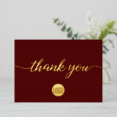 Elegant Gold dark red Business Thank you   Folie Feestdagenkaart (Staand Voorkant)