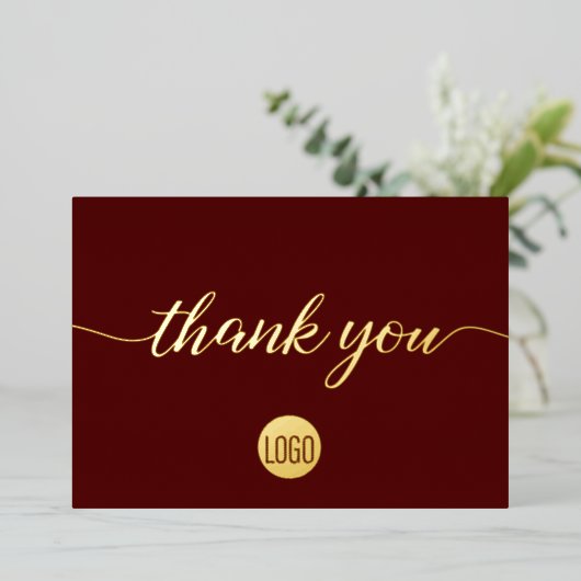 Elegant Gold dark red Business Thank you   Folie Feestdagenkaart (Staand Voorkant)