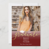 Elegant Gold Dark Red Photo Afstuderen Invitation Kaart (Voorkant)
