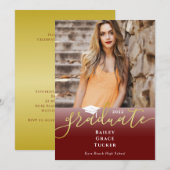 Elegant Gold Dark Red Photo Afstuderen Invitation Kaart (Voorkant / Achterkant)