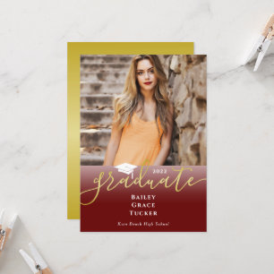 Elegant Gold Dark Red Photo Afstuderen Invitation Kaart