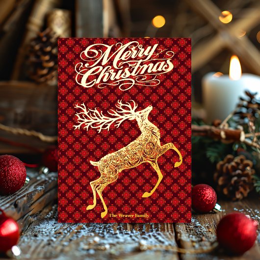 Elegant Gold Dashing Reindeer Merry Christmas  Folie Feestdagenkaart