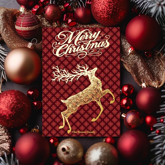 Elegant Gold Dashing Reindeer Merry Christmas Folie Feestdagenkaart