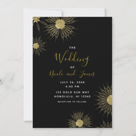 Elegant Gold Deco Mandala Floral Black Wedding Kaart (Voorkant)