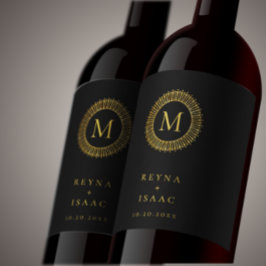 Elegant Gold Deco Wreator Monogram Wijn Etiket