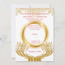 Elegant Gold Design Wedding Invitation on White Kaart