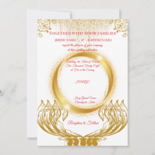 Elegant Gold Design Wedding Invitation on White Kaart (Voorkant)