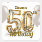 Elegant Gold Diamond 50th Birthday Party Balloons Vierkante Sticker (Voorkant)