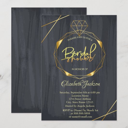 Elegant Gold Diamond Black Vrijgezellenfeest Kaart (Voorkant / Achterkant)