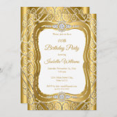 Elegant Gold Diamond Gem swirl Birthday Party Kaart (Voorkant / Achterkant)
