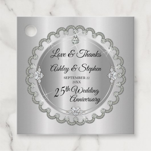 Elegant Gold Diamonds 25th Wedding Jubileum Bedankjes Labels (Voorkant)
