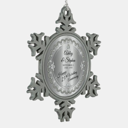 Elegant Gold Diamonds 25th Wedding Jubileum Tin Sneeuwvlok Ornament (Links)