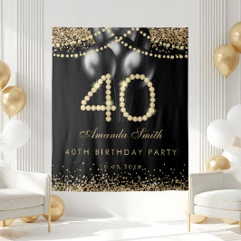 Elegant Gold Diamonds 40th Birthday Party Backdrop Wandkleed