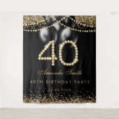 Elegant Gold Diamonds 40th Birthday Party Backdrop Wandkleed (Voorkant)