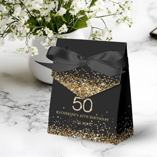 Elegant Gold Diamonds 50th Birthday Favor Box Bedankdoosjes