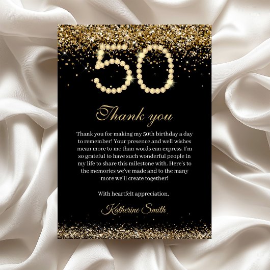 Elegant Gold Diamonds 50th Birthday Thank you Card Bedankkaart