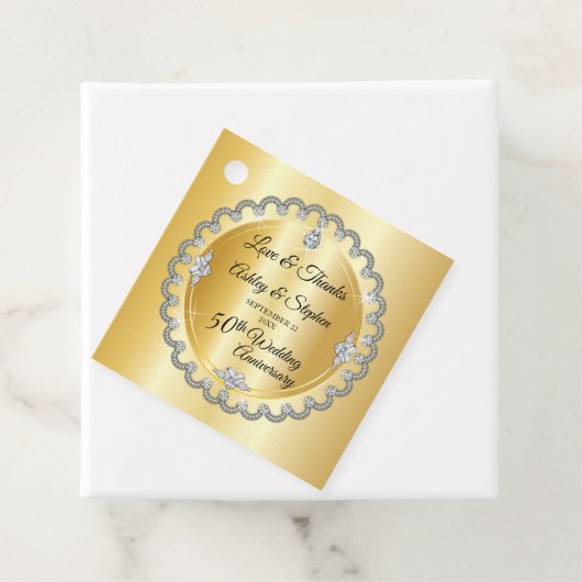 Elegant Gold Diamonds 50th Wedding Jubileum Bedankjes Labels (In situ)