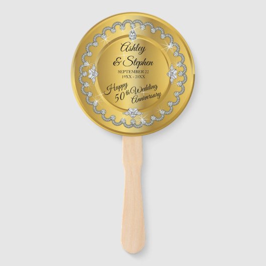 Elegant Gold Diamonds 50th Wedding Jubileum Handwaaier (Voorkant)