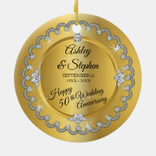 Elegant Gold Diamonds 50th Wedding Jubileum Keramisch Ornament