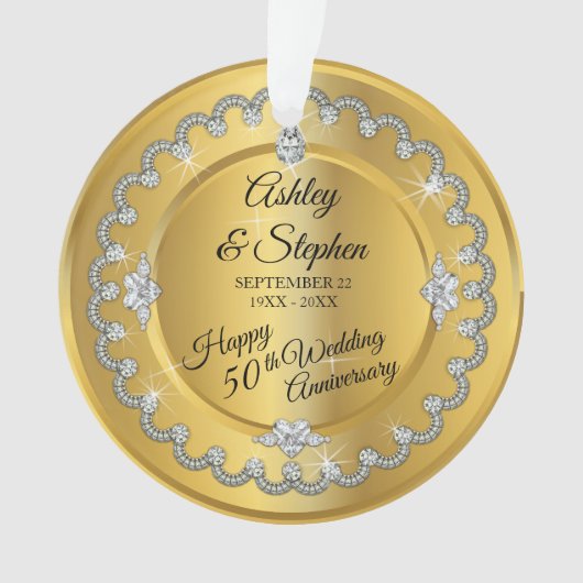 Elegant Gold Diamonds 50th Wedding Jubileum Ornament (voorkant)
