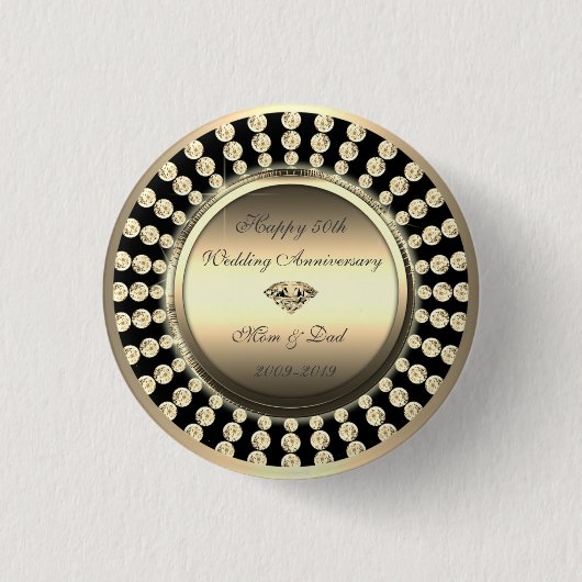Elegant Gold Diamonds 50th Wedding Jubileum Ronde Button 3,2 Cm (Voorkant)