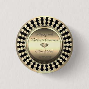 Elegant Gold Diamonds 50th Wedding Jubileum Ronde Button 3,2 Cm