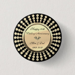 Elegant Gold Diamonds 50th Wedding Jubileum Ronde Button 3,2 Cm