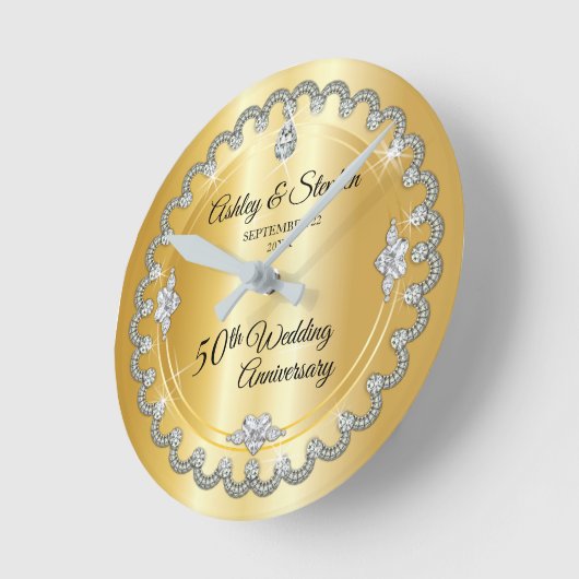 Elegant Gold Diamonds 50th Wedding Jubileum Ronde Klok (Hoek)