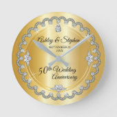 Elegant Gold Diamonds 50th Wedding Jubileum Ronde Klok (Voorkant)
