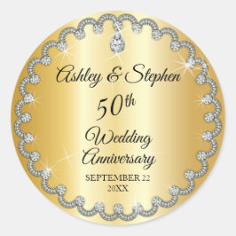 Elegant Gold Diamonds 50th Wedding Jubileum Ronde Sticker