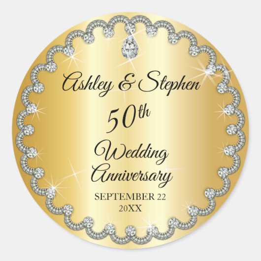 Elegant Gold Diamonds 50th Wedding Jubileum Ronde Sticker (Voorkant)