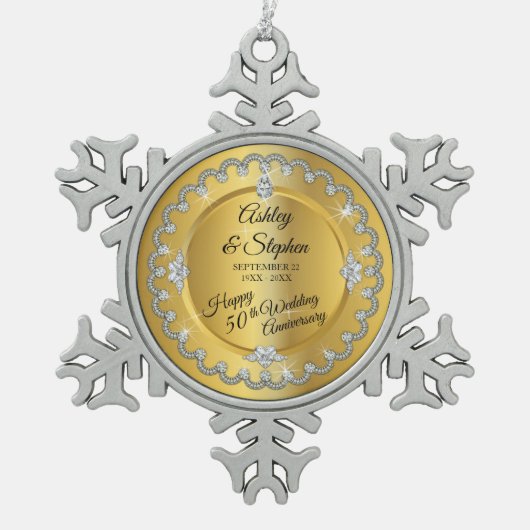 Elegant Gold Diamonds 50th Wedding Jubileum Tin Sneeuwvlok Ornament (Voorkant)