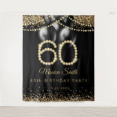 Elegant Gold Diamonds 60th Birthday Party Backdrop Wandkleed (Voorkant)
