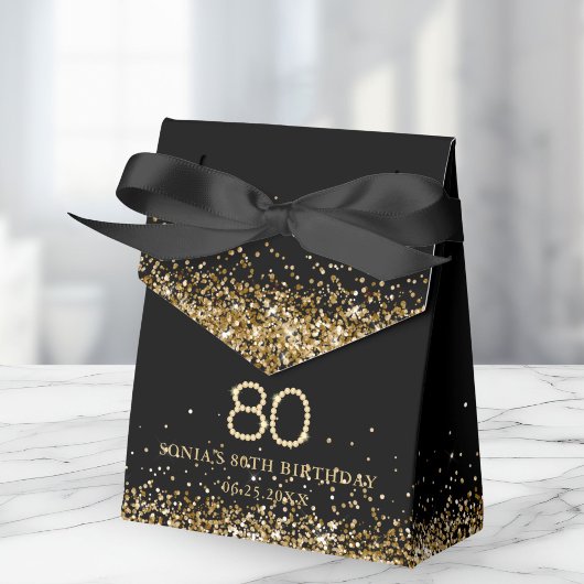 Elegant Gold Diamonds 80th Birthday Favor Box Bedankdoosjes