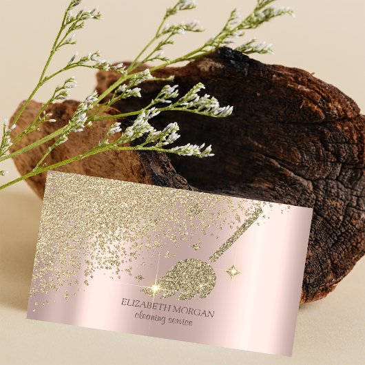 Elegant Gold Diamonds Broom Maid Cleaning House Visitekaartje
