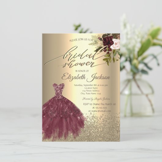 Elegant Gold Diamonds dress, Flowers Vrijgezellenf Kaart (Staand voorkant)