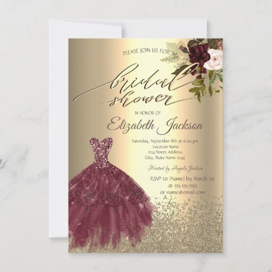 Elegant Gold Diamonds dress, Flowers Vrijgezellenf Kaart (Voorkant)