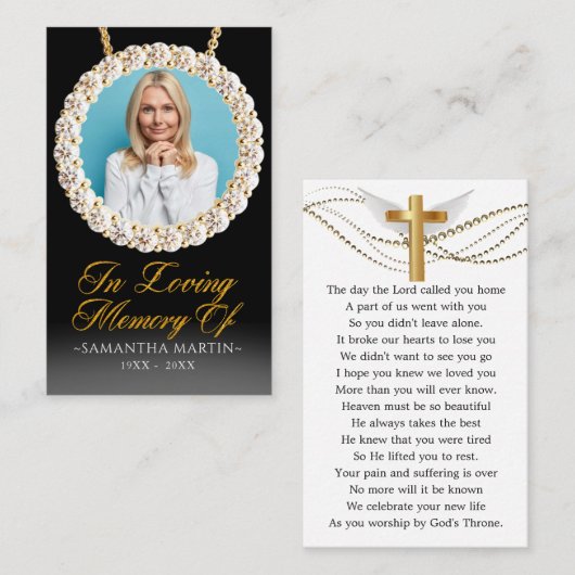 Elegant Gold Diamonds Foto Funeral Prayer Kaart Visitekaartje (Voorkant / Achterkant)