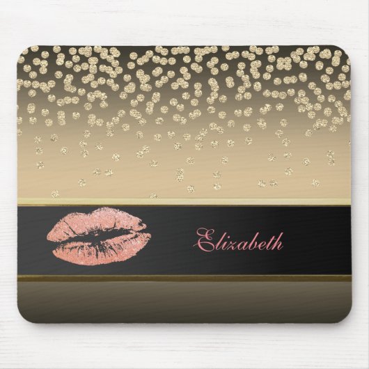 Elegant Gold Diamonds - Glittery Lip-Personalized Muismat (Voorkant)