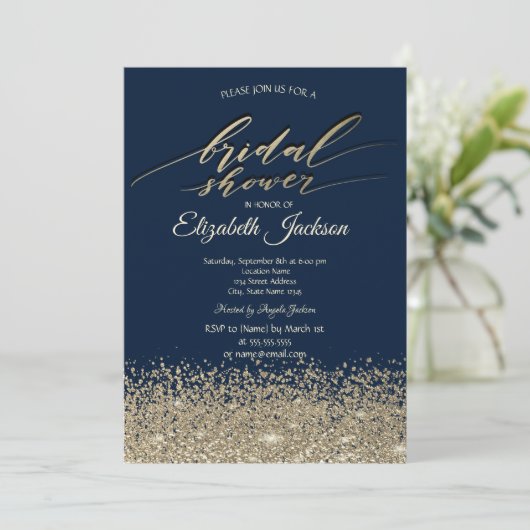 Elegant Gold Diamonds Navy Blue Vrijgezellenfeest Kaart (Staand voorkant)