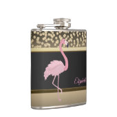 Elegant Gold Diamonds, roze Flamingo-gepersonalise Heupfles (Rechts)