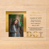 Elegant Gold DO Caduceus Foto Afstuderen Acryl Uitnodigingen (Voorkant)