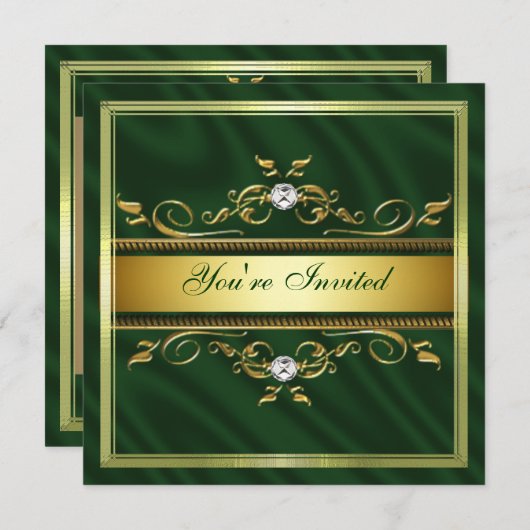 Elegant Gold Donker Groene Zijde Zijde/Satin Uitno Kaart (Voorkant / Achterkant)