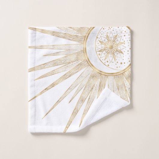 Elegant Gold Doodles Sun Moon Mandala Design Bad Handdoek (Wasdoekje)