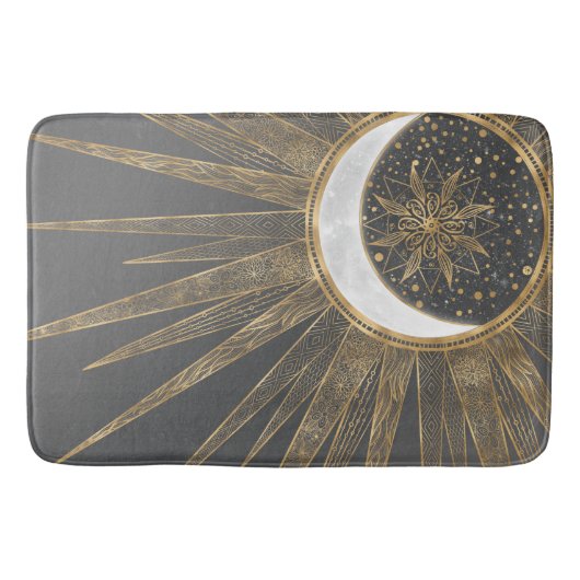 Elegant Gold Doodles Sun Moon Mandala Design Badmat (Voorkant)